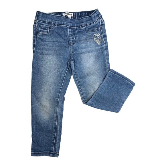 DKNY elaastic waist pull on denim jeans silver heart 3t - Picture 1 of 6